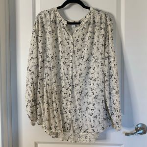 Women’s Oversized Printed Button-Front Blouse - Old Navy Black and White Floral